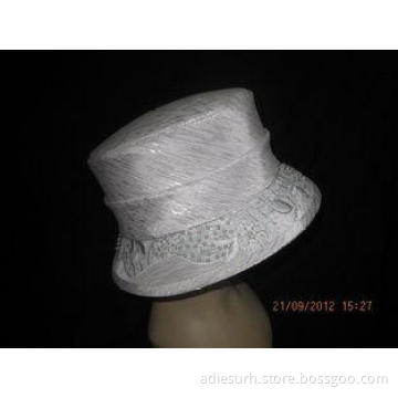 Light Weight Sunday Ladieswhite Church Hats Bowler , Fabric